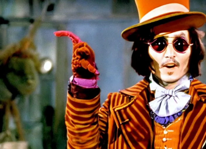 Image similar to film still of Johnny Depp as Willy Wonka in Willy Wonka and the Chocolate Factory 1971