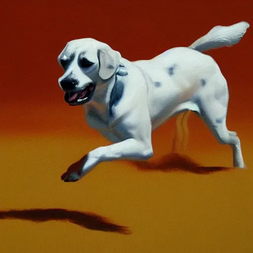 Image similar to a dog running, traditional painting, artstation, optical illusion