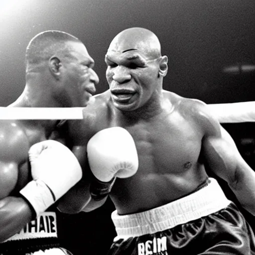 Image similar to mike tyson punching a dolphin black and white photograph