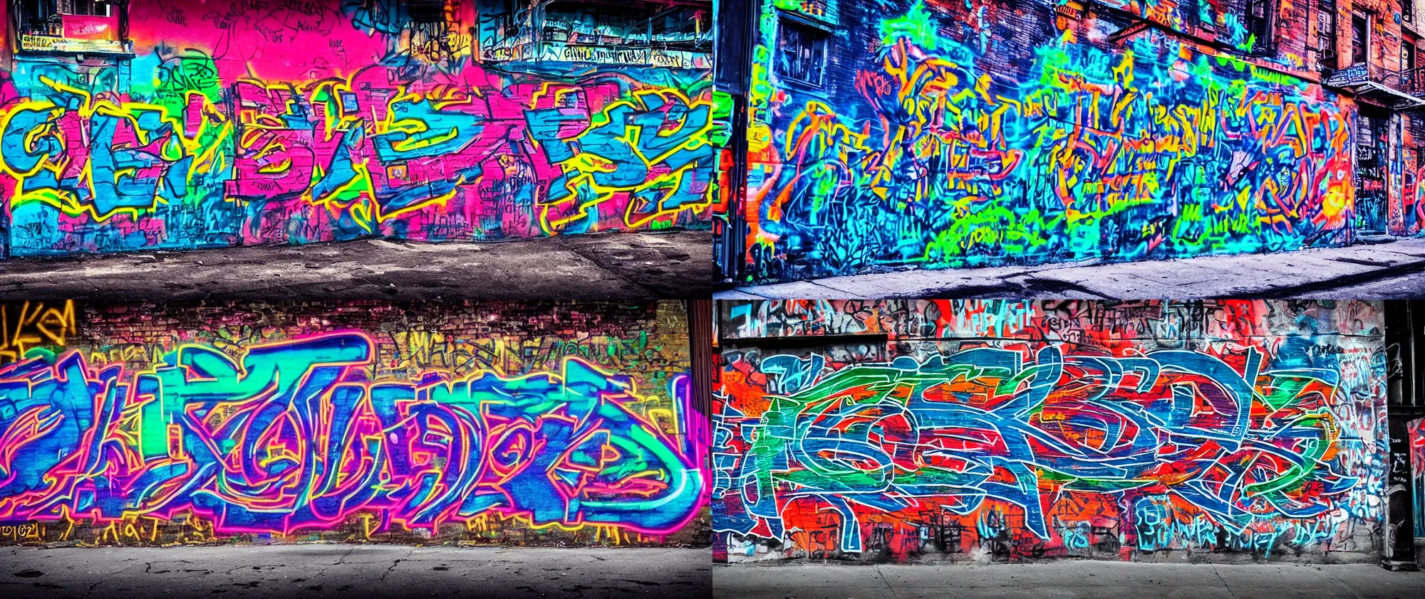 Prompt: street graffiti in brooklyn, new york, neon effect, street view, intricate, professional photo