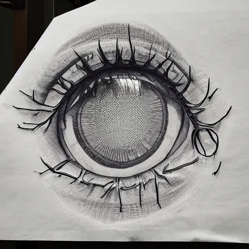 Image similar to closeup of a human eye made of translucent bubble wrap, hyper detailed pencil masterpiece