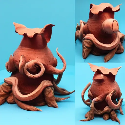 Prompt: sculpture of a pig - octopus, work in progress