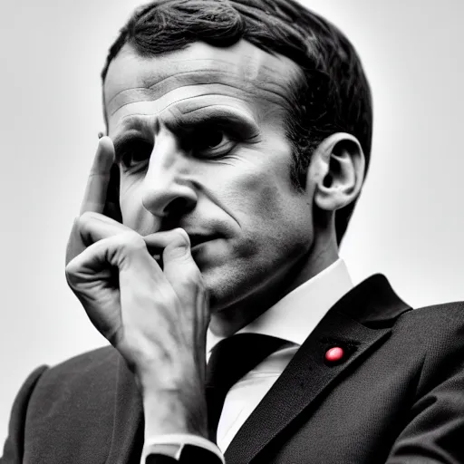 Image similar to big nose Emmanuel Macron, 50mm photography, high quality, 4K