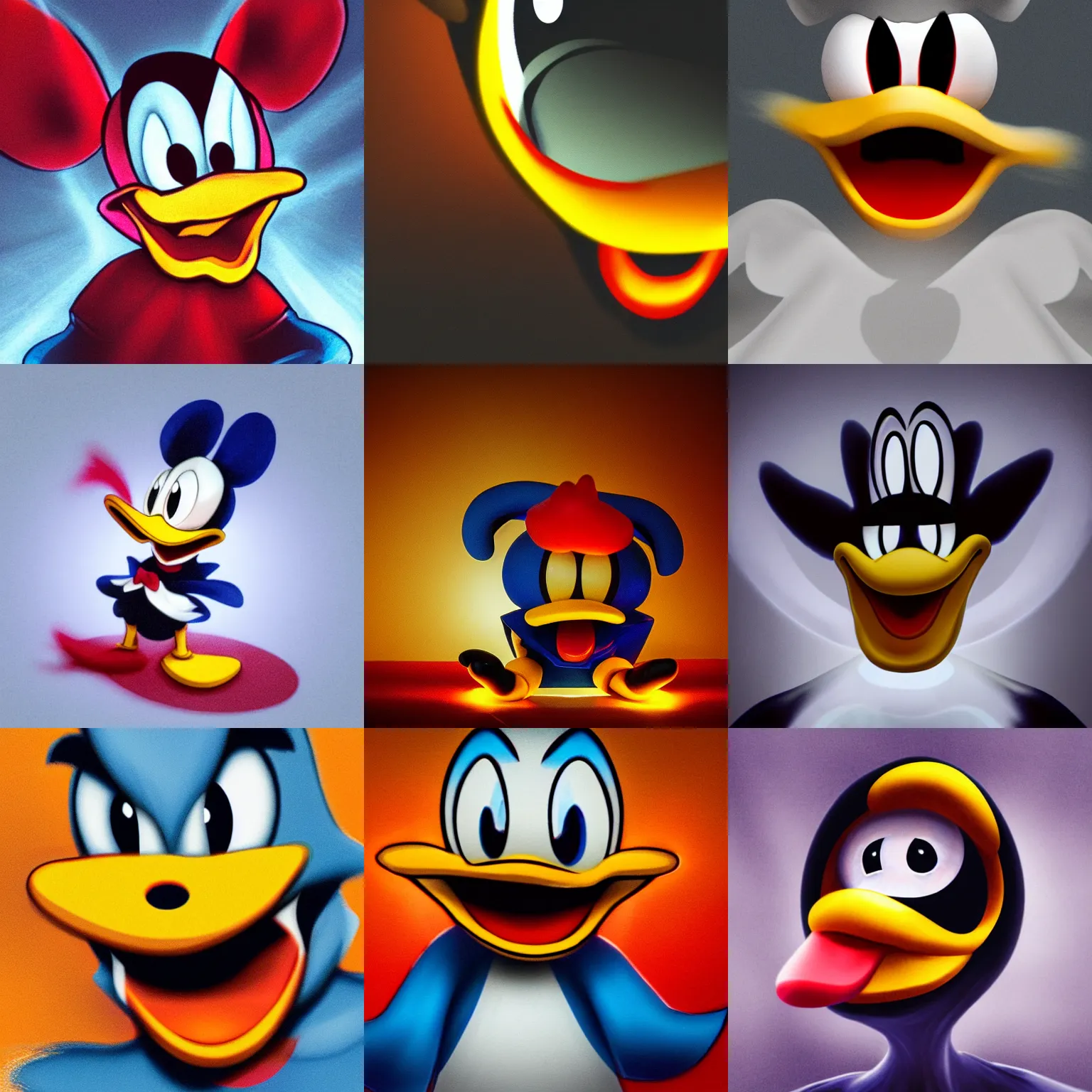 Prompt: demonic donald duck, possessed by evil spirits, glowing eyes, portrait, hyper realistic, photograph, sharp focus