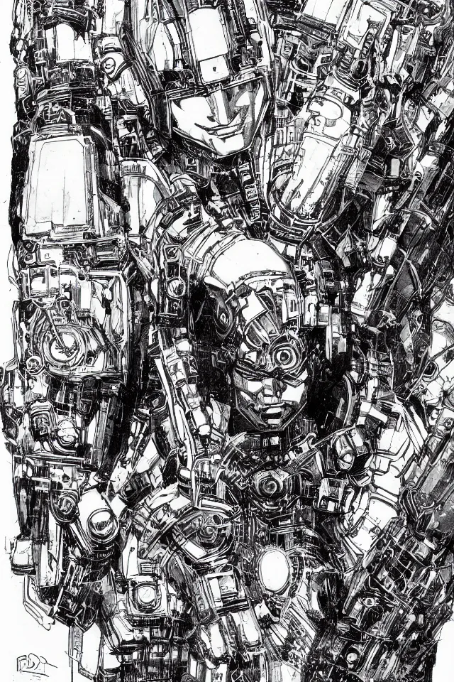 Image similar to comic book illustration, portrait of Machine Man, concept art by Barry Windsor-Smith, sci-fi, sharp focus, Trending on Artstation HQ, deviantart