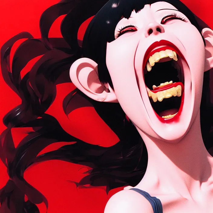 Prompt: portrait of the popular girl laughing at the viewer, by Katsuhiro Otomo, Yoshitaka Amano, Nico Tanigawa, and Artgerm rendered with 3D effect.