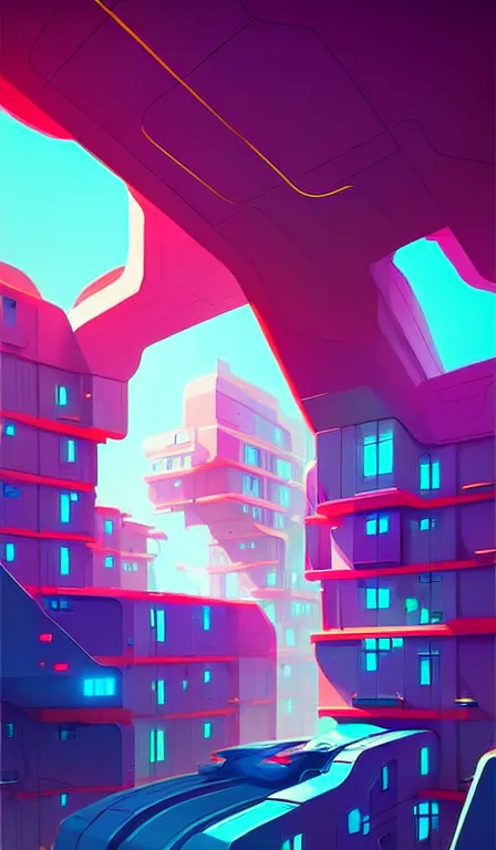 Prompt: lush solarpunk futuristic apartment complex, digital concept art by anton fadeev and marc simonetti, trending on artstation