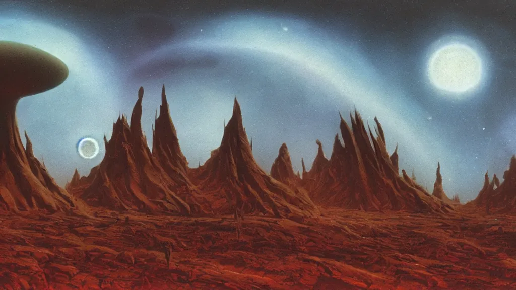 Image similar to mysterious sculpture of an alien civilization by paul lehr and john schoenherr, cinematic matte painting