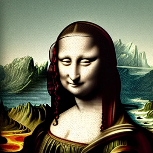 Image similar to the mona lisa in the style of dan hillier