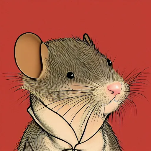 Image similar to a portrait of a human-rat hybrid with brown fur wearing a red kimono, cartoon