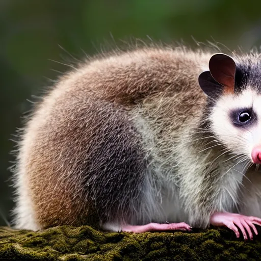 Image similar to a cute photograph of an opossum and american raccoon hugging, realistic 4k, unreal engine 5, award winning, HD UHD FHD