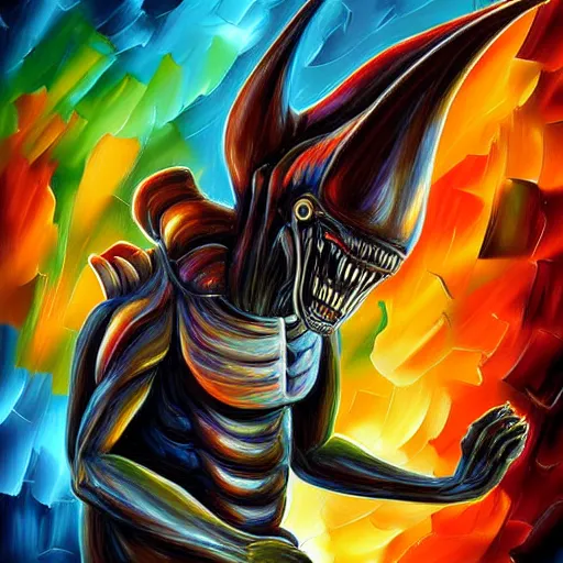 Prompt: digital painting of a Xenomorph, by Leonid Afremov