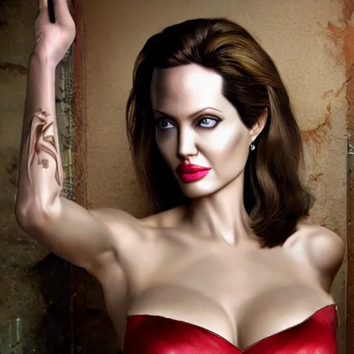 Image similar to animatronic Angelina Jolie, exposed mechanics, photo, Stan Winston studios, detailed, 4k