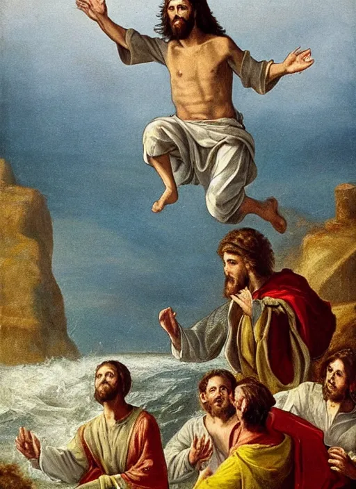 Image similar to jesus jumping on water