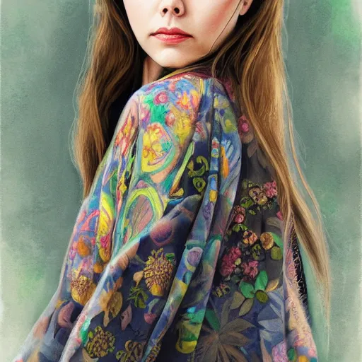 Prompt: Elizabeth Olsen in kimono art drawn in art style of WLOP full HD 4K highest quality realistic beautiful gorgeous natural WLOP artist painting