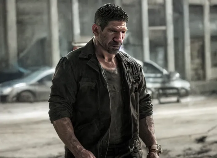 Image similar to john bernthal, movie still, from the new punisher movie, 8 k, realistic