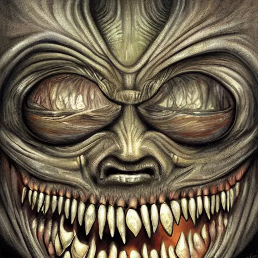 Prompt: a painting of a trollface by H. R. Giger and Wayne Barlow, highly detailed digital art