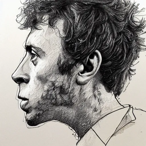 Image similar to a realistic yet scraggly portrait sketch of the side profile of a stern and sophisticated napoleon dynamite, trending on artstation, intricate details, in the style of frank auerbach, in the style of sergio aragones, in the style of martin ansin, in the style of david aja, in the style of mattias adolfsson