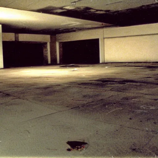 Prompt: vhs found footage of an abandoned empty mall made out of cement, 3 5 mm, photography, liminal space, the backrooms, scp, stalker, surveillance camera