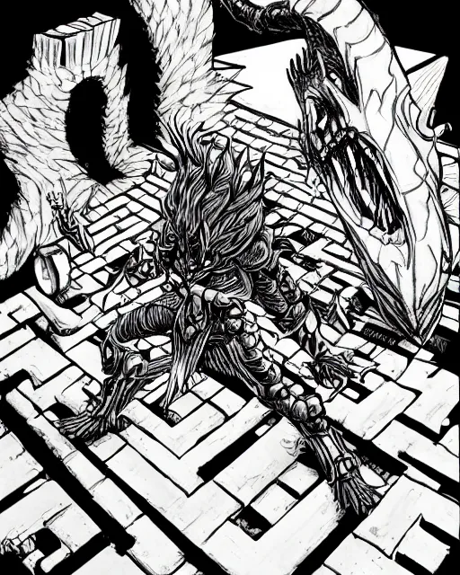 Image similar to A mimic as a crate, black and white, DnD, fantasy art, monster art, in the style of masami kurumada, illustration, epic, fantasy, intricate, hyper detailed, artstation, concept art, smooth, sharp focus, ray tracing