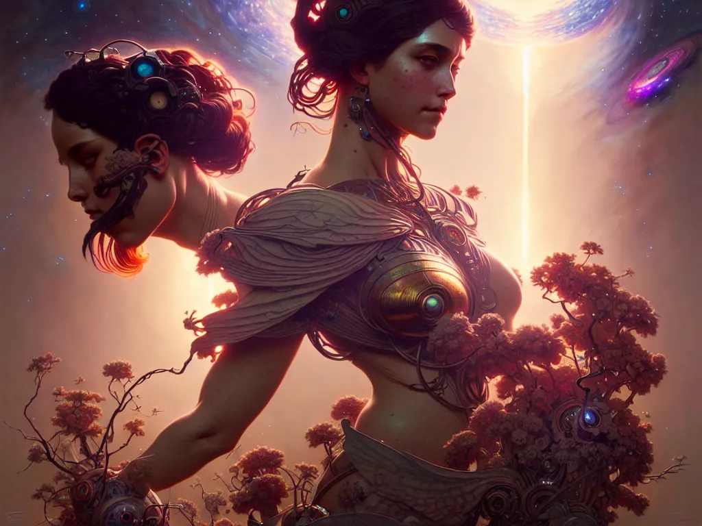 Prompt: ultra realistic, cosmic goddess, sci-fi, intricate details, eerie, highly detailed, octane render, 8k, art by artgerm and greg rutkowski and alphonse mucha