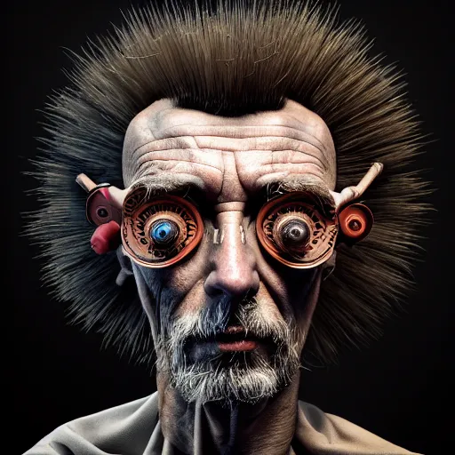 Image similar to Colour Caravaggio style Photography of 1000 years old man with highly detailed 1000 years old face wearing higly detailed cyberpunk VR Headset designed by Josan Gonzalez Many details. . In style of Josan Gonzalez and Mike Winkelmann andgreg rutkowski and alphonse muchaand Caspar David Friedrich and Stephen Hickman and James Gurney and Hiromasa Ogura. Rendered in Blender