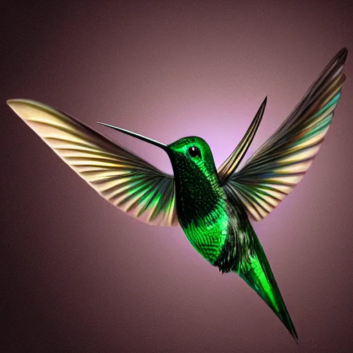 Image similar to realistic!!!! cybernetic!!!!!!!!!!!! hummingbird, studio lighting, dark background