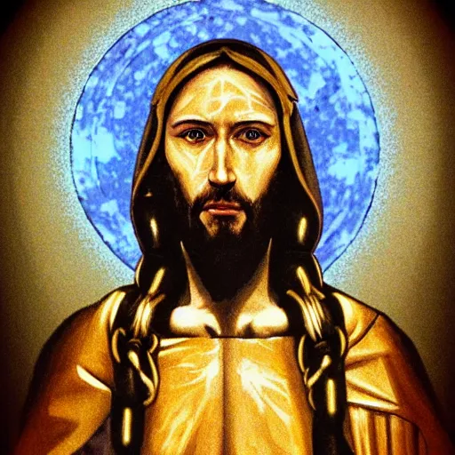 Image similar to Photo of cyborg Jesus Christ