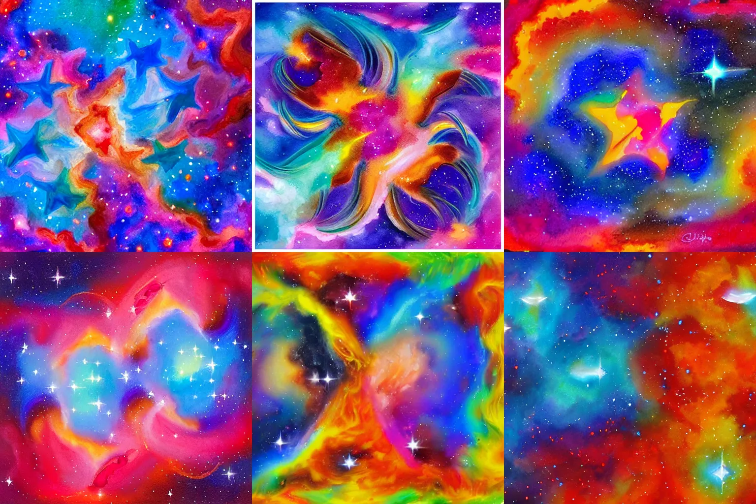 Prompt: gemini star formation, vivid colours, digital 4k watercolour oil painting