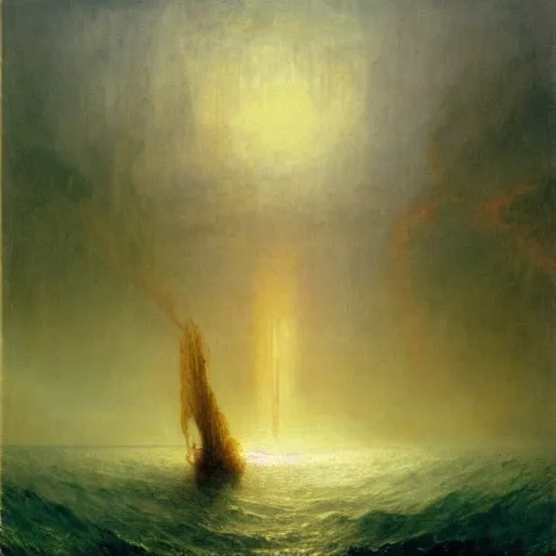 Image similar to the atlantide, by william turner, by beksinski, by caspar david friedrich, oil painting, romantism, realism, limited palette