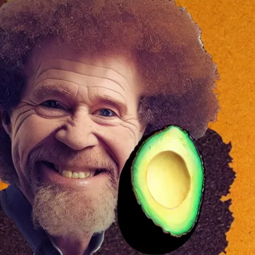 Prompt: bob ross embedded in an avocado