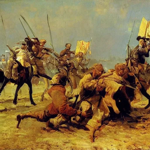 Image similar to the last battle, oil on canvas, ilya repin, 1 8 7 3