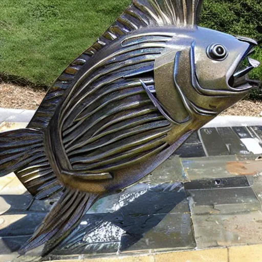 Image similar to award winning iron and steel fishes sculpture by christian funnell