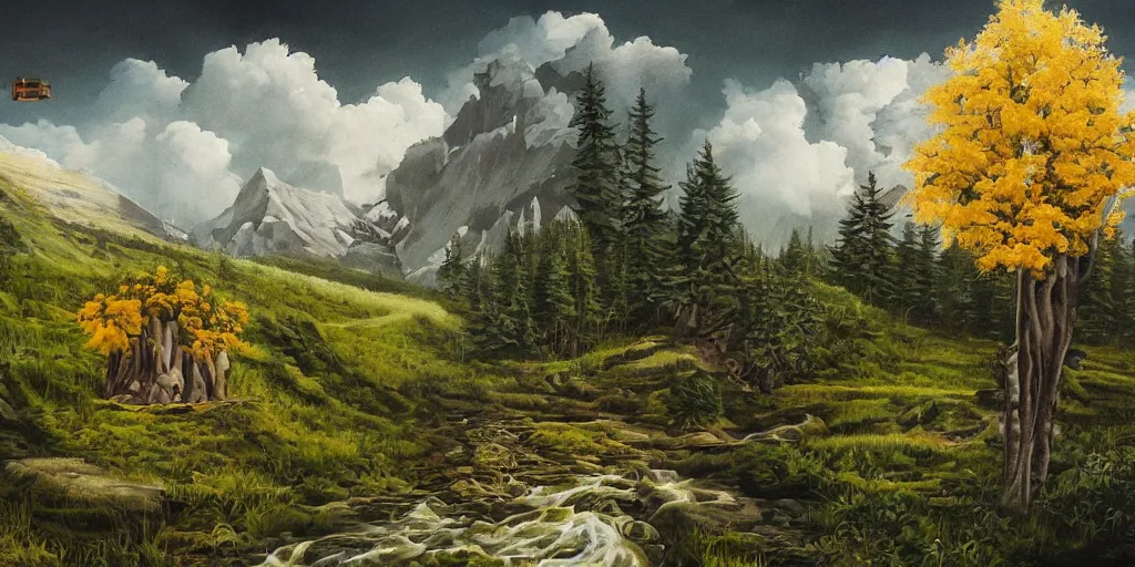 Image similar to detailed painting of nature and technology combined