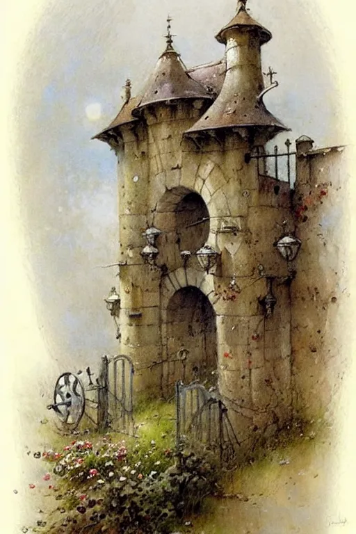 Prompt: (((((1950s castle gate . muted colors.))))) by Jean-Baptiste Monge !!!!!!!!!!!!!!!!!!!!!!!!!!!