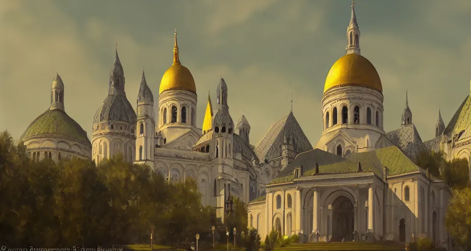 Image similar to beautiful painting of sacre - couer basilica, matte painting, 4 k, trending on artstation, greg rutkoswki