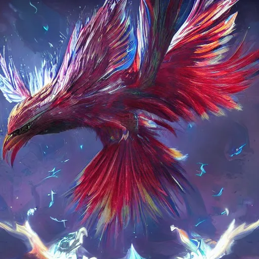 Image similar to beautiful still of the phoenix, the majestic mythical bird with the plumage of fire, beautiful intense light of fire, hyper detailed, photography, artstation