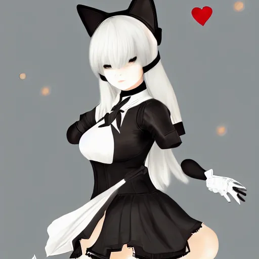 Prompt: full body portrait of 2B nier automata wearing a cat maid suit, fantasy art by Thomas romain, trending on artstation, artstationHD, artstationHQ