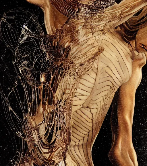 Image similar to still frame from Prometheus movie by Makoto Aida, cyborg with life within by Iris van Herpen painted by Caravaggio and by Hisashi Tenmyouya by Fuyuko Matsui by Makoto Aida by Yasunari Ikenaga by Takato Yamamoto