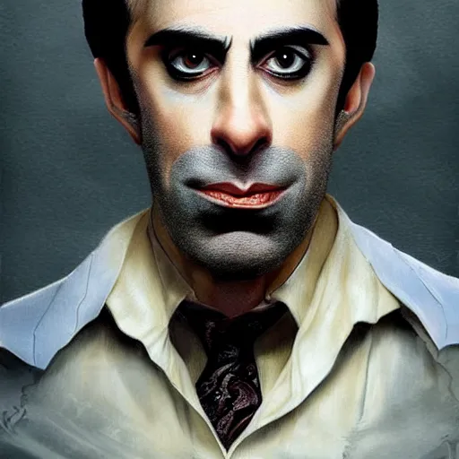 Prompt: epic d & d portrait of sacha baron cohen as michael meyers, gorgeous masterpiece art