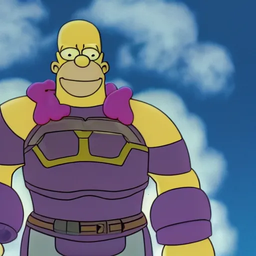 Image similar to Homer Simpson as Thanos, cinematic, 4K