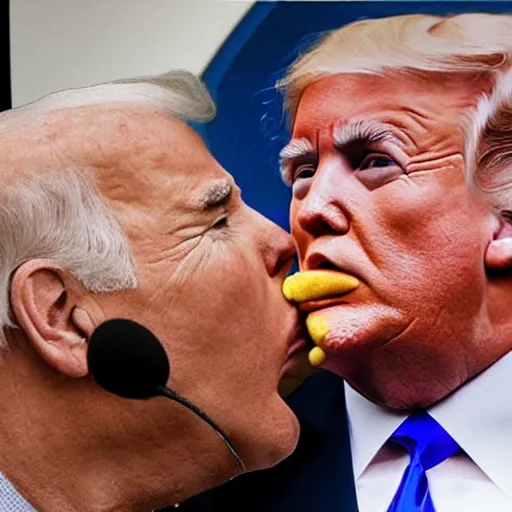 Image similar to president trump licking joe bidens face