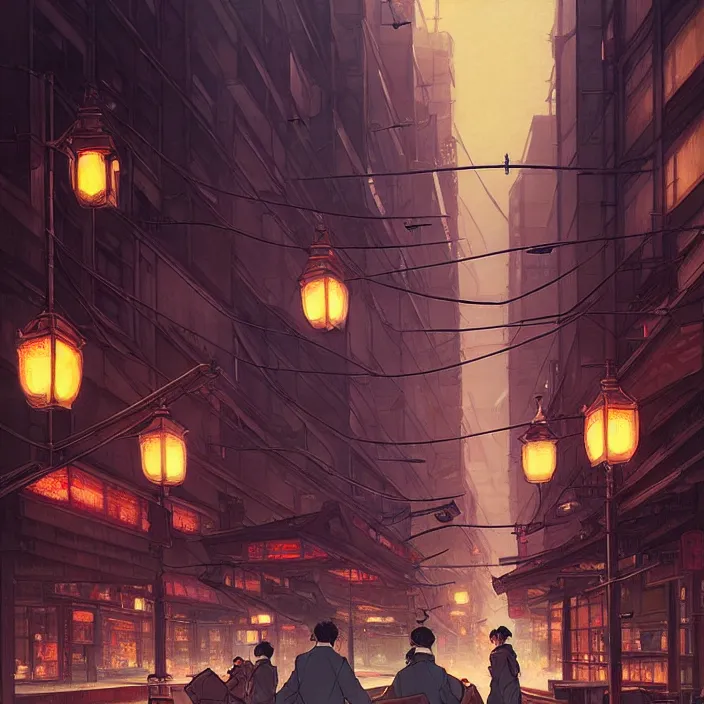 Image similar to empty tokyo at night, winter, in the style of studio ghibli, j. c. leyendecker, greg rutkowski, artem