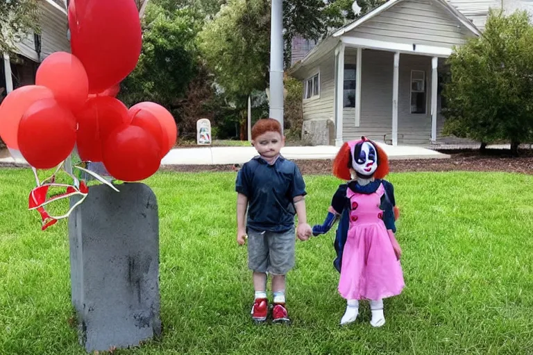 Image similar to pennywise first day of kindergarten with his mom