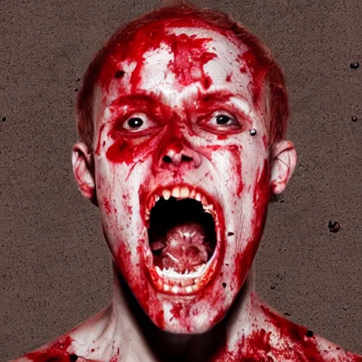 Image similar to photo of generic human face becoming part blood tree screaming in pain