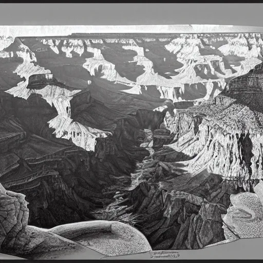 Prompt: masterpiece grand canyon by Escher and O'Keefe, highly detailed, matte painting