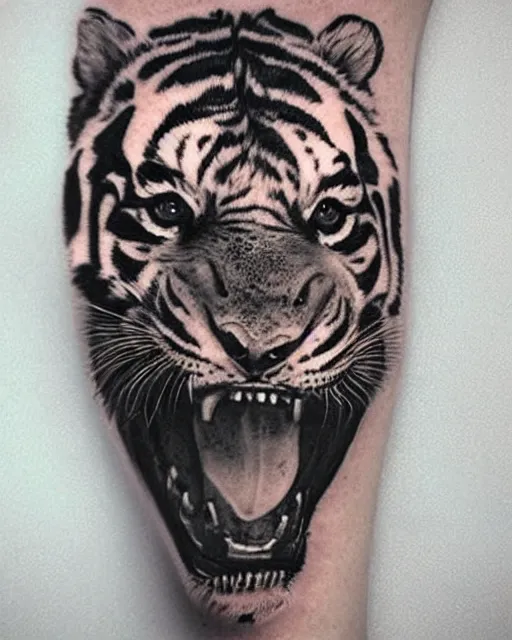 Image similar to a tiger girl tattoo, hyper realistic, hyper detailed, by eliot kohek