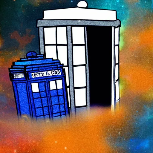 Prompt: Dr Who asleep beside the Tardis in the style of John Sumrow