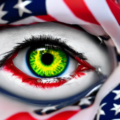 Image similar to american flag eyes, 8 k, high definition, highly detailed, photo - realistic