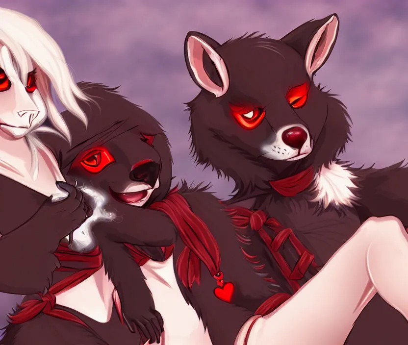 Image similar to furry - male - red - black - weasel - necromancer - fursona uhd ue 5 visual novel pc game expressions